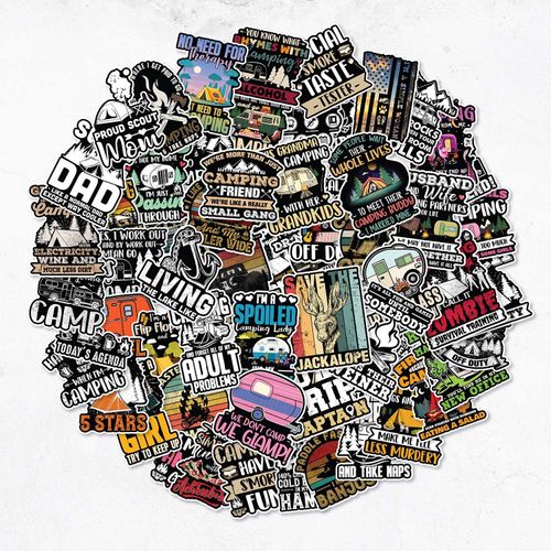 99 Pcs Camping Stickers, Outdoor Adventure Stickers and Decals, Vinyl Waterproof Travel Hiking Stickers for Water Bottles Laptop Luggage Cup Surfboard, Handy Scrapbook Stickers