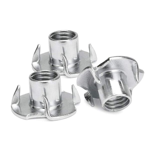 Gasea 100pcs M6 x 8mm T-Nuts 4 Pronged Zinc Plated Tee Nuts Threaded Insert for Woodworking, Furniture Leg, Rock Climbing Holds