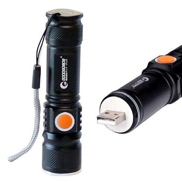 ES-20U Good Goods, High Brightness, 1,800 LM, USB Rechargeable, Flashlight, Powerful, Small, IP65, Waterproof, Handy Light, LED Light, Zoom Function, Outdoor Activities, Disaster Prevention, Dog Walking, Cycling, Climbing, Earthquake, Evacuation Preventio