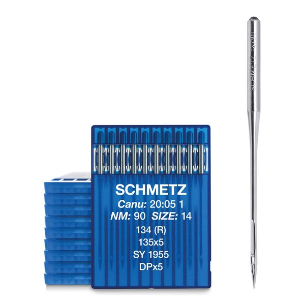 SCHMETZ 100 needles with 2.0 mm round piston for industrial sewing machines system 134 / DPx5 / 135x5 / SY 1955 in needle size 90/14