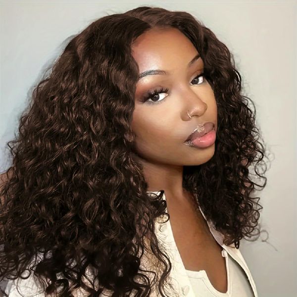 Chocolate Brown Bob Wigs Human Hair 13x4 Deep Curly Lace Front Wigs Human Hair for Women Short Lace Front Wigs Human Hair Pre Plucked Natural Hairline (8 Inch)