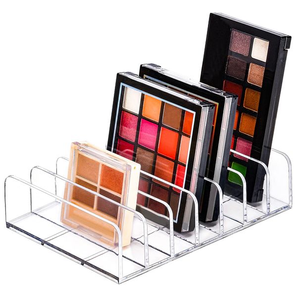 JessLab Palette Organizer, 7-Section Divided Plastic Makeup Organizer Eyeshadow Contour Blush Holder Cosmetics Storage for Bathroom Vanity Countertop, Transparent, L