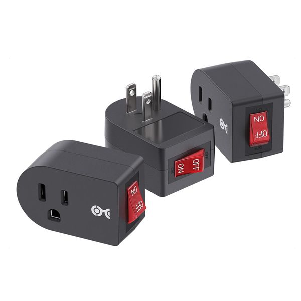 3 Pack Grounded Outlet With ON Off Switch Single Plug In Power Button