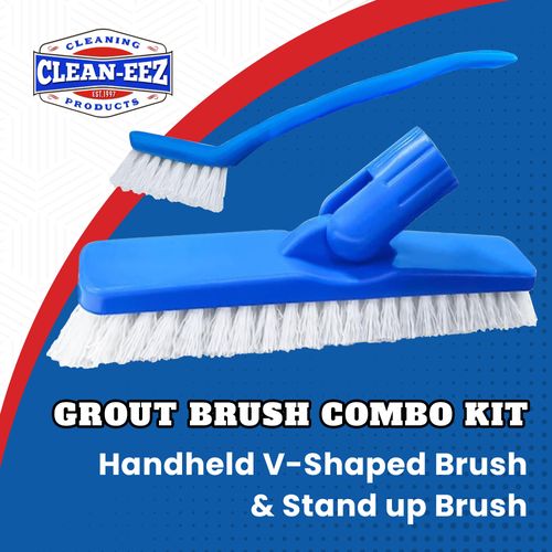 Clean-EEZ Grout Brush Combo Kit - Stand Up & Handheld V-Shaped Brushes with Curled Bristles - Easy Grout Cleaning Without Bending - Perfect for Tile, Showers & Hard-to-Reach Spots - Durable