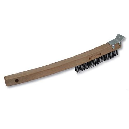 Allway WBS319 Wire Brush with Scraper, Curved Wood Handle, 3 x 19 Rows - Quantity 6