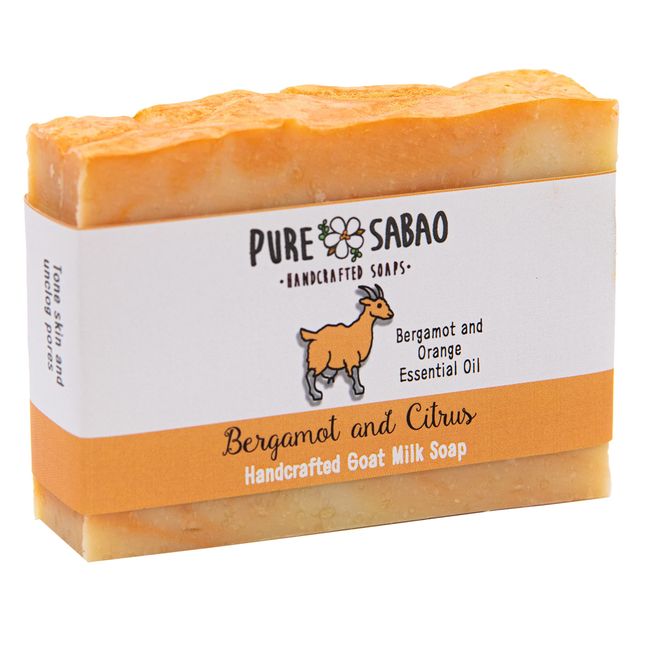 PURE SABAO Bergamot and Citrus – Goat Milk Soap - Handmade Natural Soap - Bergamot and Orange Essential Oil, approx. 4 Ounce