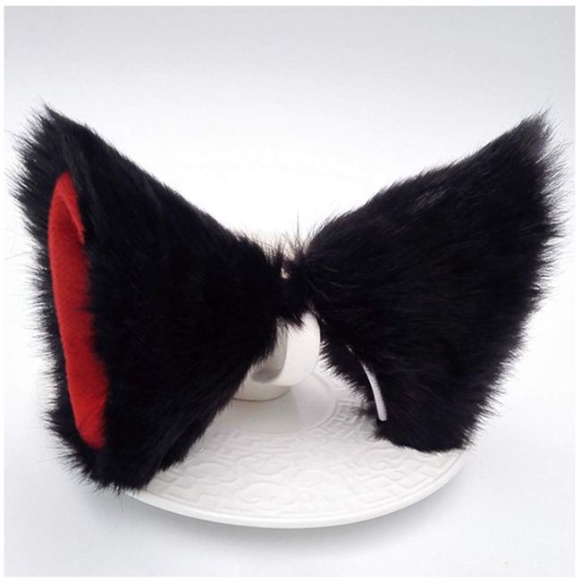 Cat Ears Hair Clips Halloween Kitty Fox Ears Barrettes Women Furry Kitten Headpiece Hair Pins Cat Hairpin Headband Christmas Party Decoration Cosplay Costume Cute Hair Accessories Black with Red