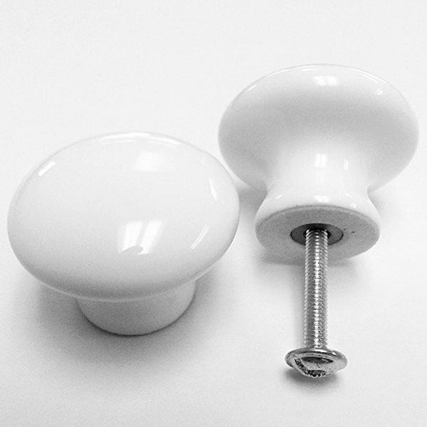 10 White Porcelain Ceramic Handle Knobs for Kitchen or Bedroom Furniture