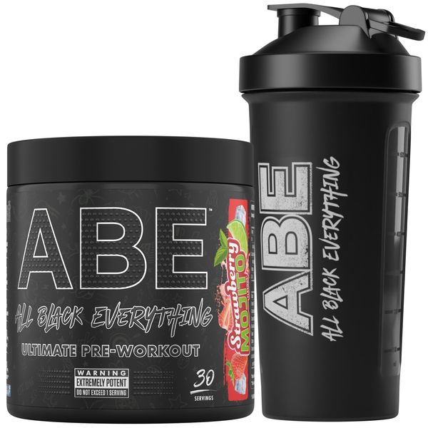 Applied Nutrition Bundle ABE Pre Workout 375g + ABE Black Shaker | All Black Everything Pre Workout Powder, Energy Drink, Physical Performance, Creatine, Beta Alanine, Caffeine (Strawberry Mojito)