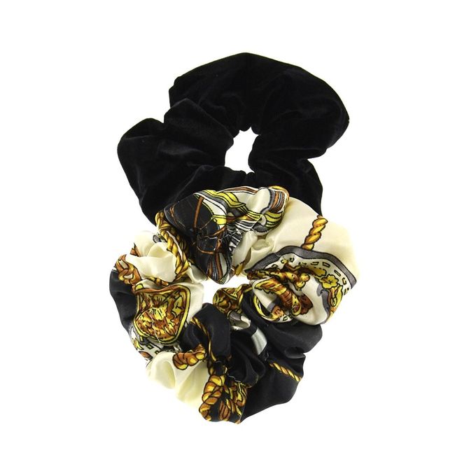 Zac's Alter Ego Set of 2 Hair Scrunchies -Crinkled Chain Link & Rope and Velvet