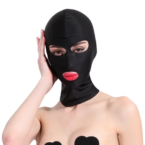 Unisex Full Cover Hood Mask Elastic Black Breathable Head Mask Opened Mouth Show Eyes Face Mask for Adult Cosplay Costume Hood Headgear for Couple Games Party Carnival Night Role Playing Mask