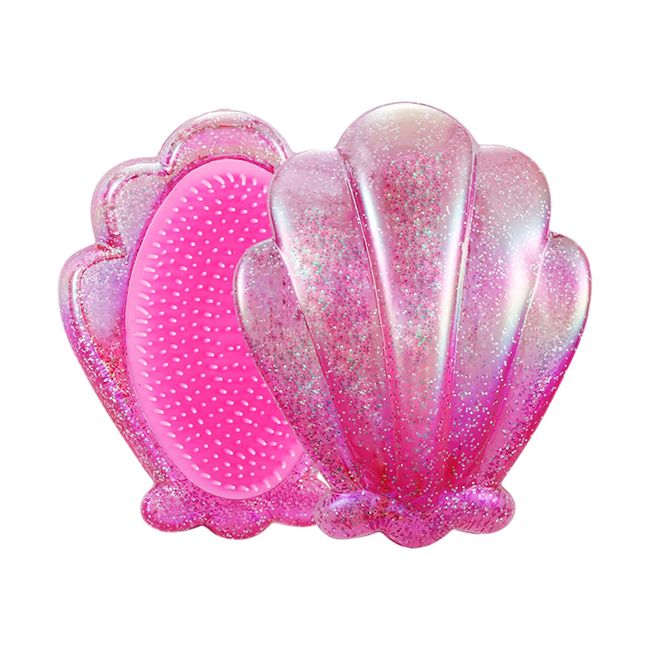 Shell Hair Brush, Mini Hair Brush Hair Comb Compact Travel Hair Brush Hair Comb Compact for Women Girls (Glitter Pink)