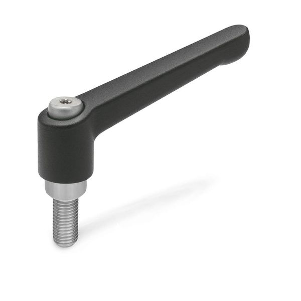 Ganter Normelemente GN 300.1-63-M8-25-SW 1-63-M8-25-SW-Adjustable Clamping Lever with Stainless Steel Threaded Screw, Black, Textured matt, Gewinde: M8x25mm