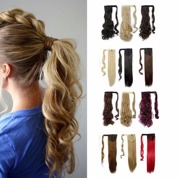 S-noilite Wrap Around Ponytail Clip in Hair Extensions One Piece Magic Paste Pony Tail Long Straight Wavy Curly Soft Silky for Women (17 inches-Curly, Light Brown & Ash Blonde)