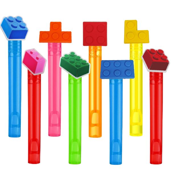 48Pcs Building Blocks Mini Bubble Wands for Kids Brick Party Favors 6 Cute Designs Cartoon Birthday Party Supplies Christmas Party Favors Toys Goodie Bag Stuffers