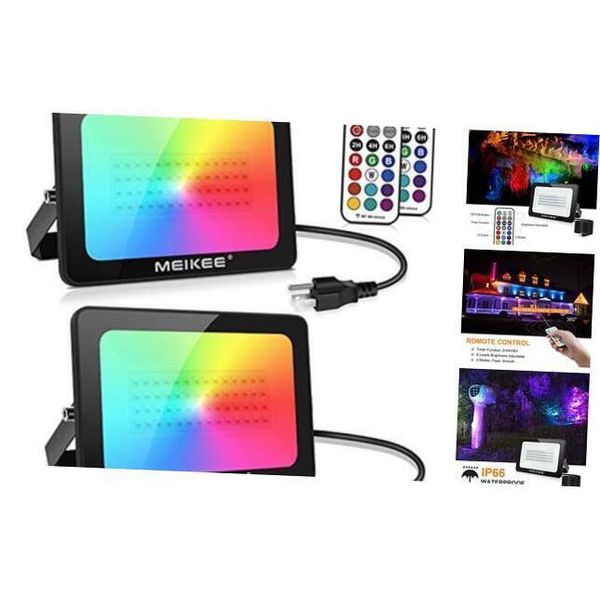 2 Pack RGB LED Flood Lights 600W Equivalent, 60W Color Changing 60.0