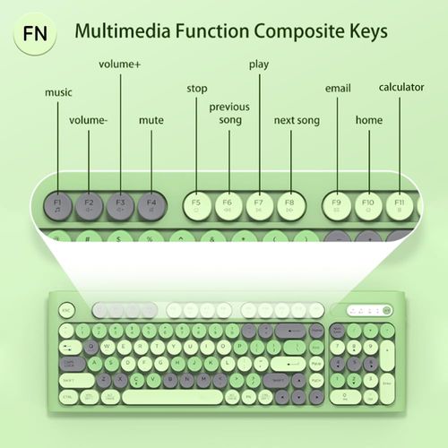 Wireless Keyboard Mouse Combo, Full Size Colorful Round Keycaps Bluetooth Keyboard with Numeric Keypad, Silent 2.4GHz Mouse, Typewriter Computer Keyboard and Mouse Set for Laptop, PC, Windows (Green)