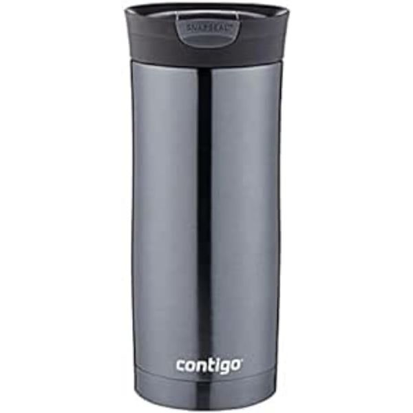 Contigo Huron Snapseal Travel Mug, Stainless Steel Thermal Mug, Vacuum Flask, Leakproof Tumbler, Coffee Mug with BPA Free Easy-Clean Lid, Gunmetal, 470 ml