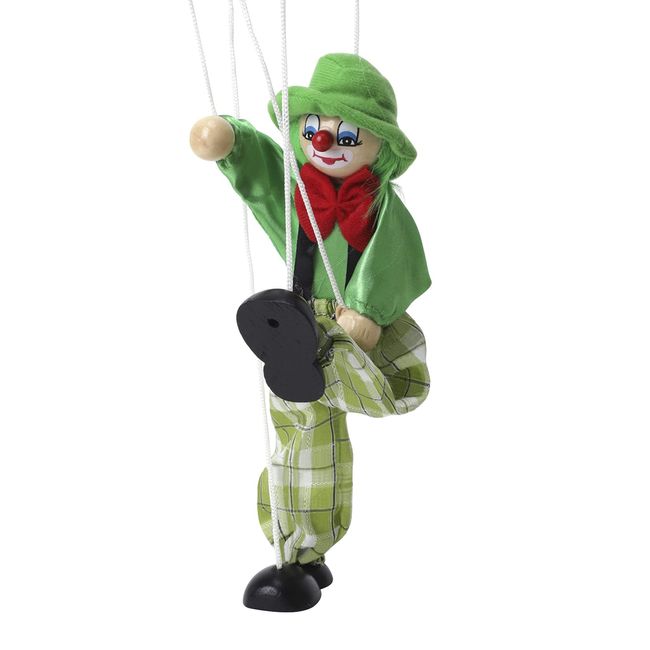 Hand Puppet Clown Wood Marionette Toys Pull Strings Puppet Doll Movable Hands and Feet,Xmas Parent-Child Interactive Fun Toys Gift