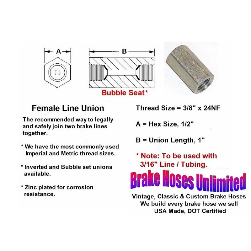 FEMALE BRAKE LINE UNION / JOINER - 3/8