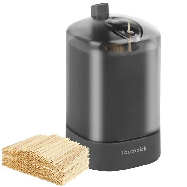 TRTRin Toothpick Dispenser-With Bamboo Wooden Toothpicks [600 Count], Pop-Up Automatic Toothpick Holder Dispenser, for Kitchen Restaurant Sturdy Safe Container Grey toothpick holder.