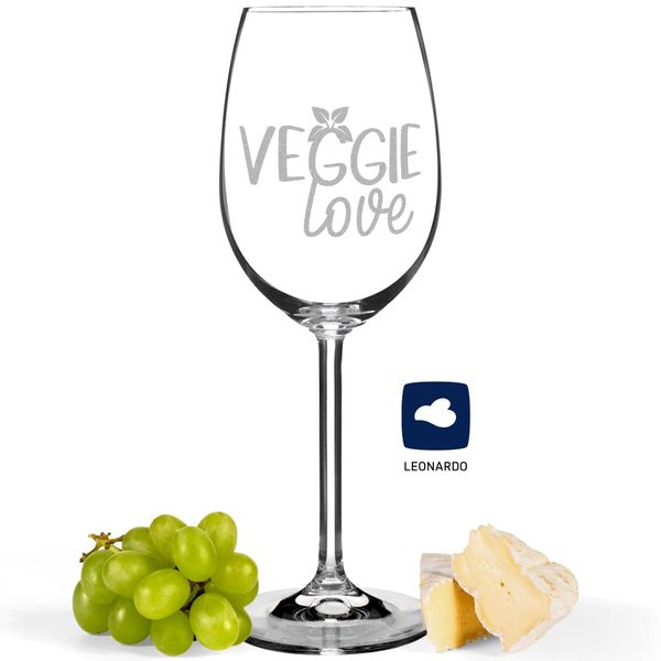 JUNIWORDS Weinglas mit Gravur, Veggie love, Weißweinglas