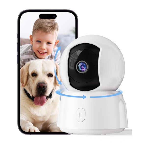 Golspark Indoor Security Camera 2K, Pet Camera for Home Security, Dog Cam Pan/Tilt, Motion Tracking, 2-Way Audio, Night Vision Baby Monitor, Siren Alert, Phone App, 24/7 Cloud &SD Card Storage, 2.4GHz