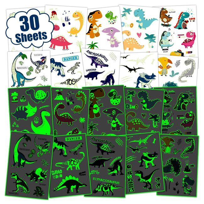 TatoYard 30 Sheets Dinosaur Tattoos for Kids Dinosaur Birthday Decorations, Dinosaur Stickers Temporary Tattoo for Boys Dinosaur Toys Age 3 4 5 6 7 8, Dinosaur Gifts Sweets Party Bag Fillers Supplies