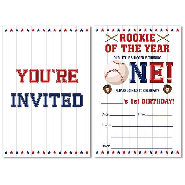 Soiceu Baseball First Birthday Invitations with Envelopes Set of 20 Rookie of the Year Baseball 1st Birthday Party Invites Fill in Blank