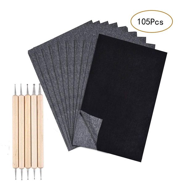 100 Sheets Carbon Transfer Paper, Yesallwas Black A4 Tracing Copy Paper with Embossing Stylus Set, Idea for Wood/Paper/Canvas and Other Art Surfaces Tracing Copy (A)