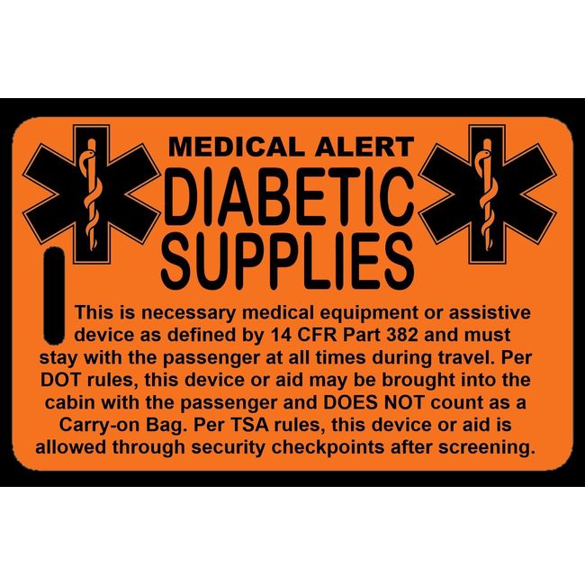 Safety Orange Carry-On Diabetic Supplies  Bag Tag - TSA