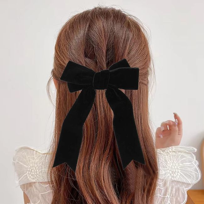Velvet Hair Bows Clip 4PCS Hair Bow Clip Black Large Velvet Bow