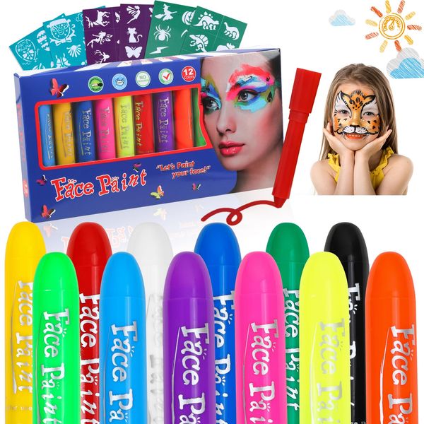 MOEMOE BABY Face Paint Crayons for Kids 12 Colors Kids Makeup Crayons Children Face& Body Face Paint Crayons Kit, Kids Makeup for Halloween Carnival