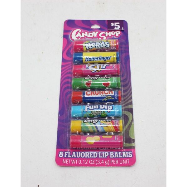 Candy Shop Pack 10 Flavored Lip Balms .12 oz Fun Dip Crunch Nerds Taffy Lemon