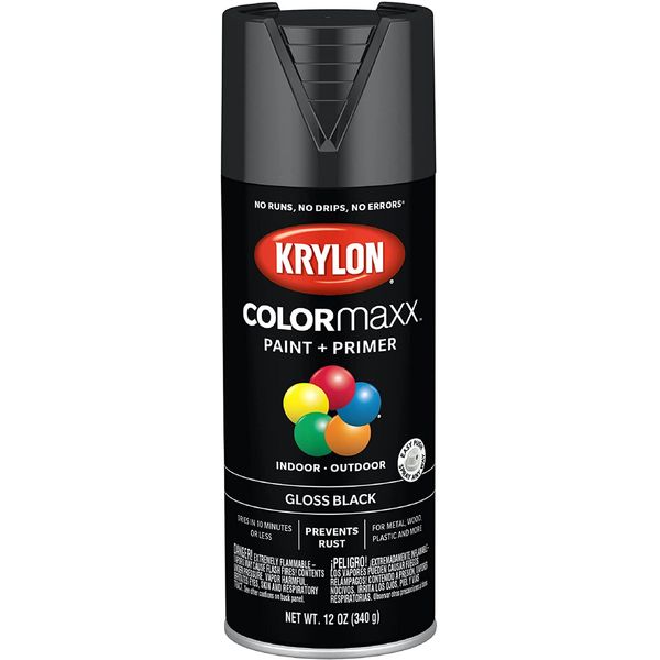 12 Oz Krylon K05505007 Black Colormaxx Paint & Primer Spray Paint, Gloss