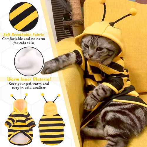 QBLEEV Sphynx Cat Clothes Honeybee, Cat Costumes for Cats Only, Hairless Cat Sweaters Warm Kitten Pullover Shirt, Cat's Pajamas Jumpsuit Apparel, Cat Outfits for Male Female Cats