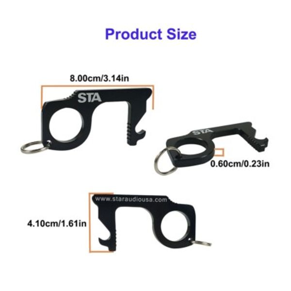 3 Black Key Door Opener Handheld Keychains No Touch Hand Tool Touchscreen Stylus
