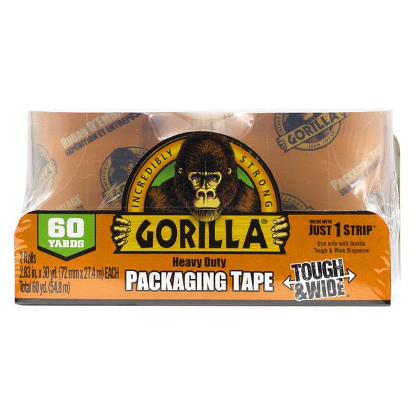 Gorilla Packing Tape Tough & Wide Refill for Moving, Shipping and Storage, 2.83" x 30 yd, 2 Rolls (Pack of 1)