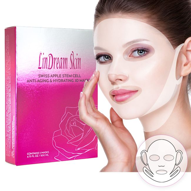 LINDREAM SKIN Sheet Masks for Face Chin Neck All in One - Moisturizing Facial Mask Skincare Set for Women and Men - Beauty Spa Anti Aging Treatment - Hydrating Soothing and Brightening - 5 Sheets