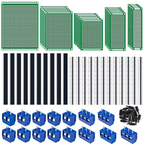 78 Piece Perforated Grid Board Kit, 21 Double-Sided PCB Board, Perforated Board, 22 Pieces, Male Female 40 Tiller Header, 15 Pieces 2P & 3P Screw Terminal with 20 Tablets Nylon Column