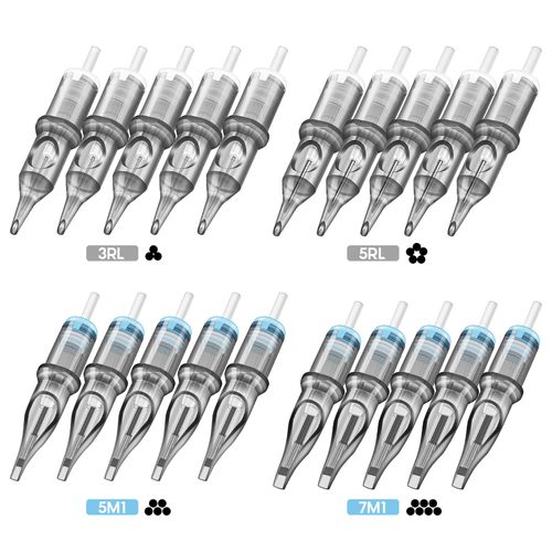 Tatooine Tattoo Cartridge Needles - 20 Pieces Mixed Needles 3RL 5RL 5M1 7M1 Permanent Makeup Round Liner Shader Magnum for Tattoo Supplies Cartridge Machine Pens