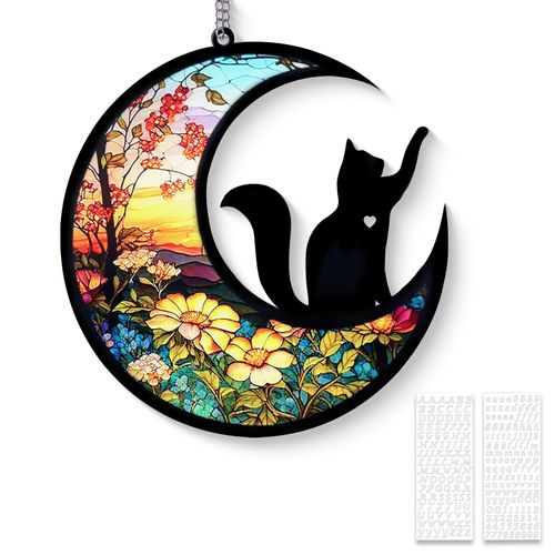 COSOWO Pet Memorial Suncatcher, Loss of Cat & Dog Sympathy Gifts, Hanging Stained Acrylic Light Catcher, Cat & Dog Memorial Ornament for Pet Lovers, Sunset Pattern