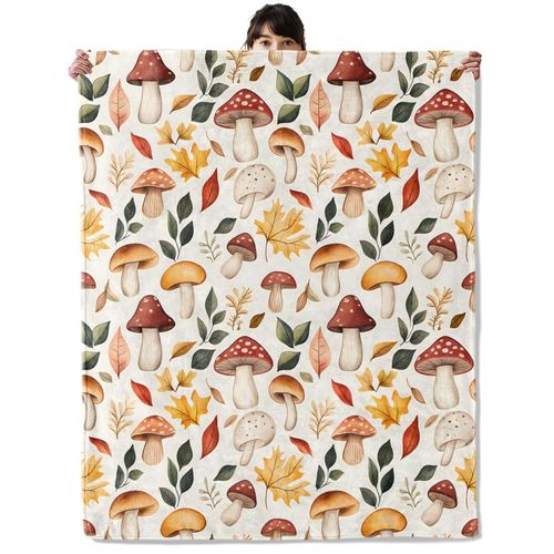 onlcuk Whimsical Mushroom Blanket, Cozy Flannel Autumn Leaves Throw Blanket, Soft Fuzzy Blankets for Travel Home Decor, All Season Lightweight Couch Bed Cover, Gifts for Women Adults Kids 50"×60"