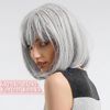 Short Grey Wigs with Bangs, Bob Hair Wigs Colored Wig with Flat Bangs Party Wigs Stretchy Close End Stocking Wigs Cap Colorful Decorations Cosplay Wig Hairpieces Synthetic Hair Wig for Women Ladies