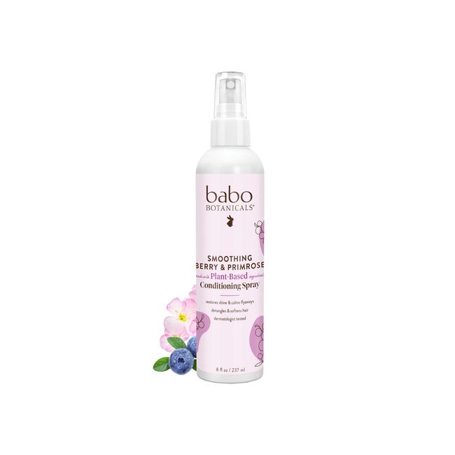 Babo Botanicals Smoothing Berry Conditioning Spray - Detangling & Nourishing - Eliminates Frizz & Prevents Static - Evening Primrose Oil - Non-Aerosol - For all ages - Light Berry Fragrance