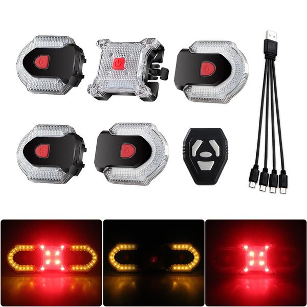 5Pcs Turn Signals Tail Light for Bicycles, USB Rechargeable Ebike Turn Signal Kit with Wireless Remote Control 5 Modes Waterproof Split/Integrated Bicycle Turn Signals Front and Rear