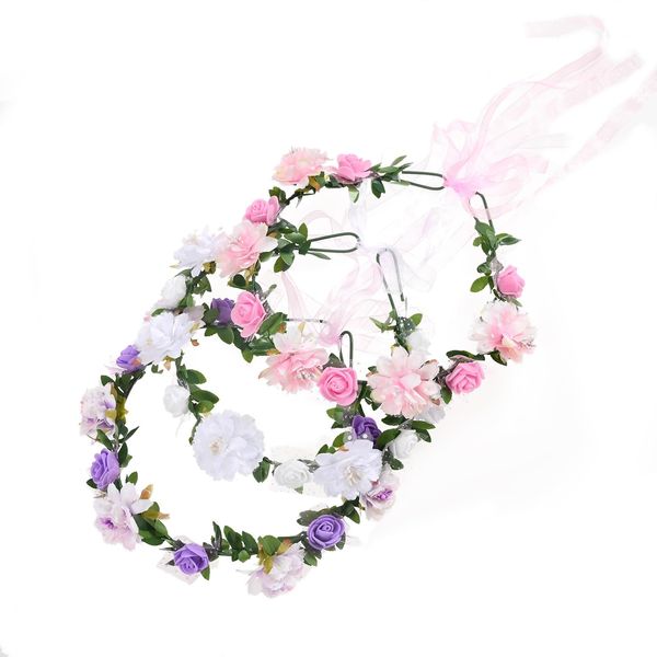 Vividsun Wedding Hair Wreath Floral Garland Crown Headpiece Adjustable Rose Flower Crown (3 pcs)