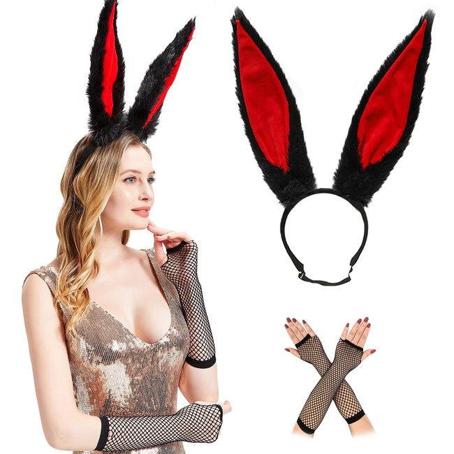 Kikazarru Bunny Ears Headband Bunny Costume Accessories Fishnet Gloves And Rabbit Ears Headband