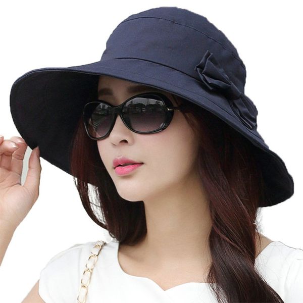 Comhats Ladies Bucket Sun Hats for Women UPF 50 UV Protection Summer Beach Hat Packable Wide Brim Navy Medium