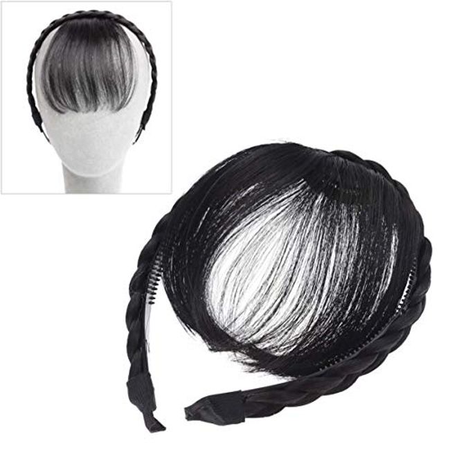 Headband with Straight Hair Extensions for Women Girls (Black)